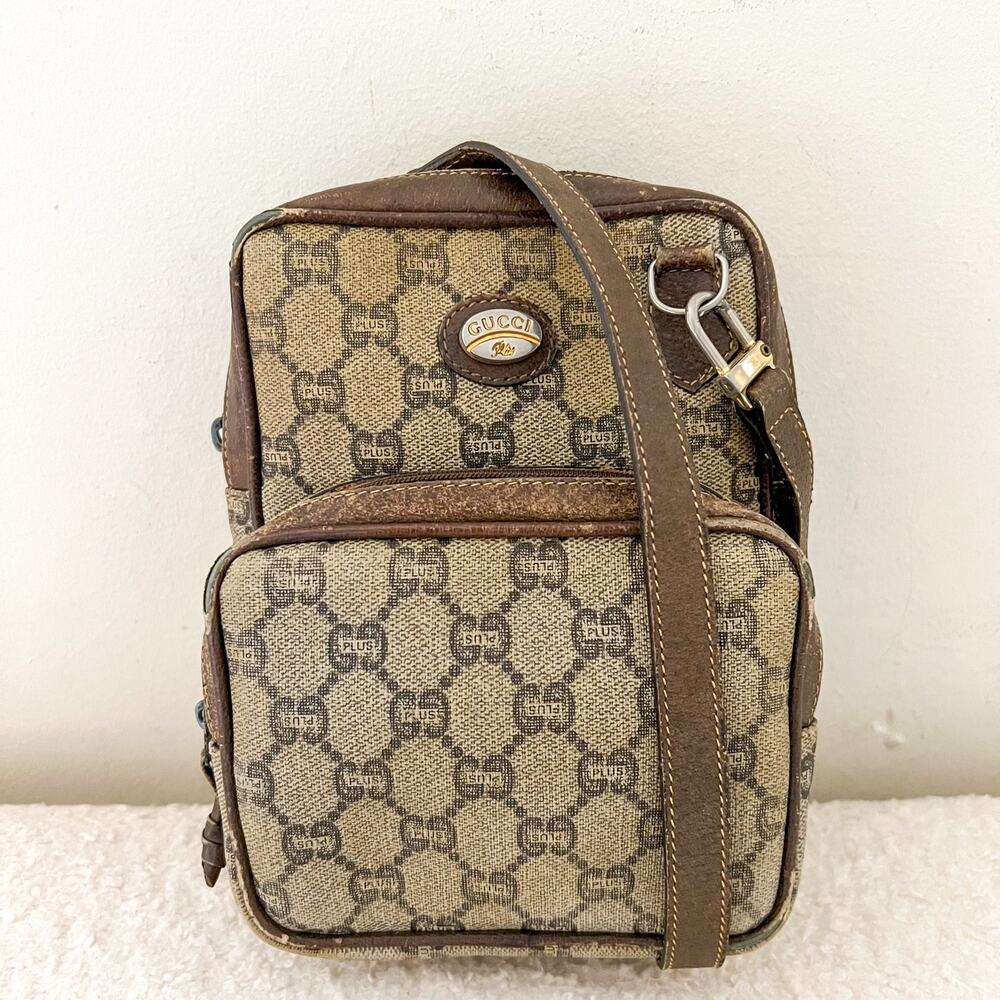 Vintage GUCCI Plus Coated Canvas and Leather Crossbody Bag